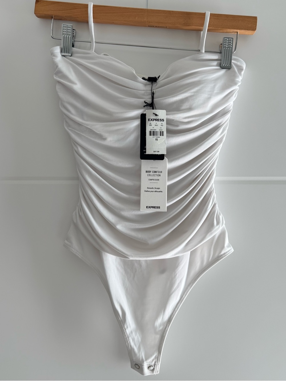 Express White Ruched Bodysuit